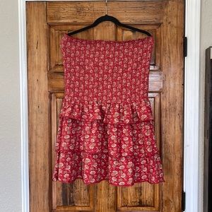Ralph Lauren Burnt red floral strapless mini dress sz XL